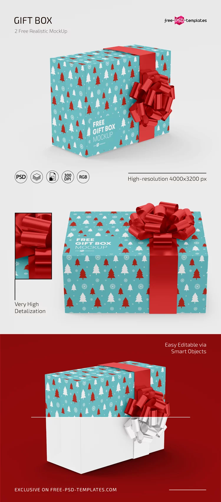 Free PSD Gift Box Mockup Set