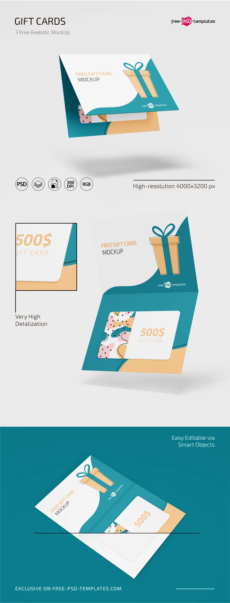 Free PSD Gift Cards Mockup Set
