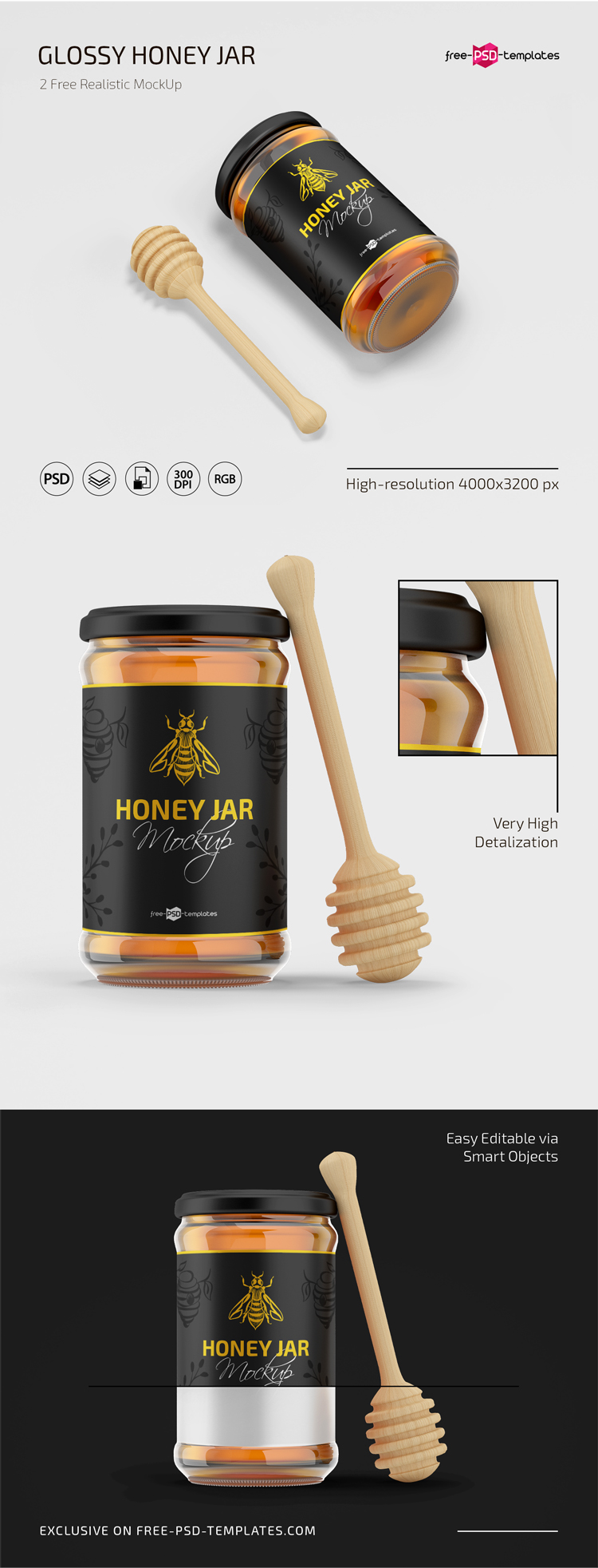 Free PSD Honey Jar Mockup Set | Free PSD Templates