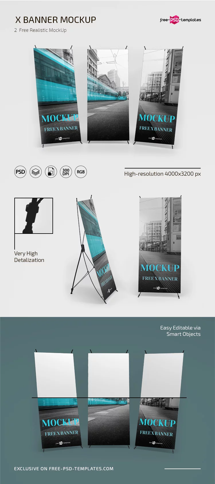 Free X Banner Mockup in PSD