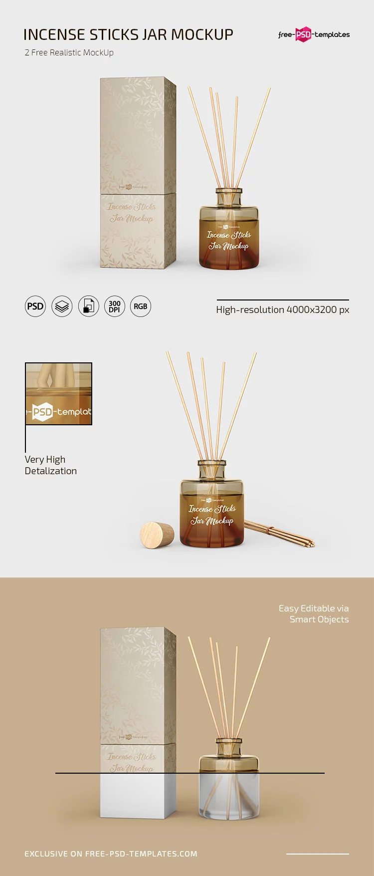 Free Incense Sticks Jar Mockup in PSD