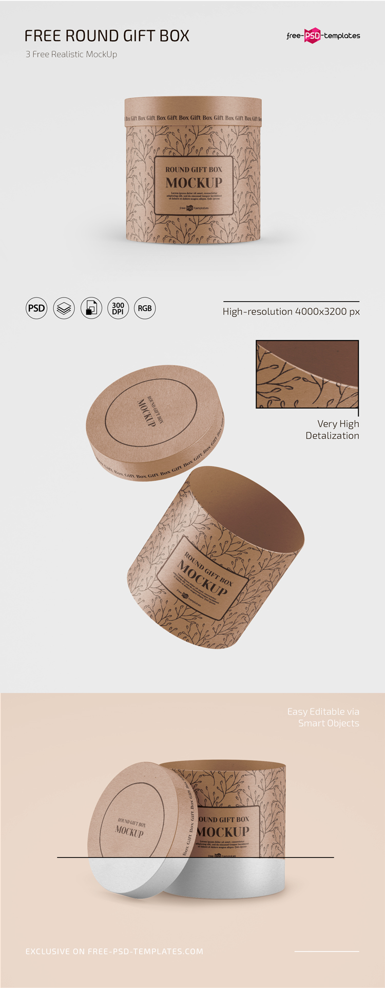 Download Free PSD Round Craft Box Mockup Template | Free PSD Templates