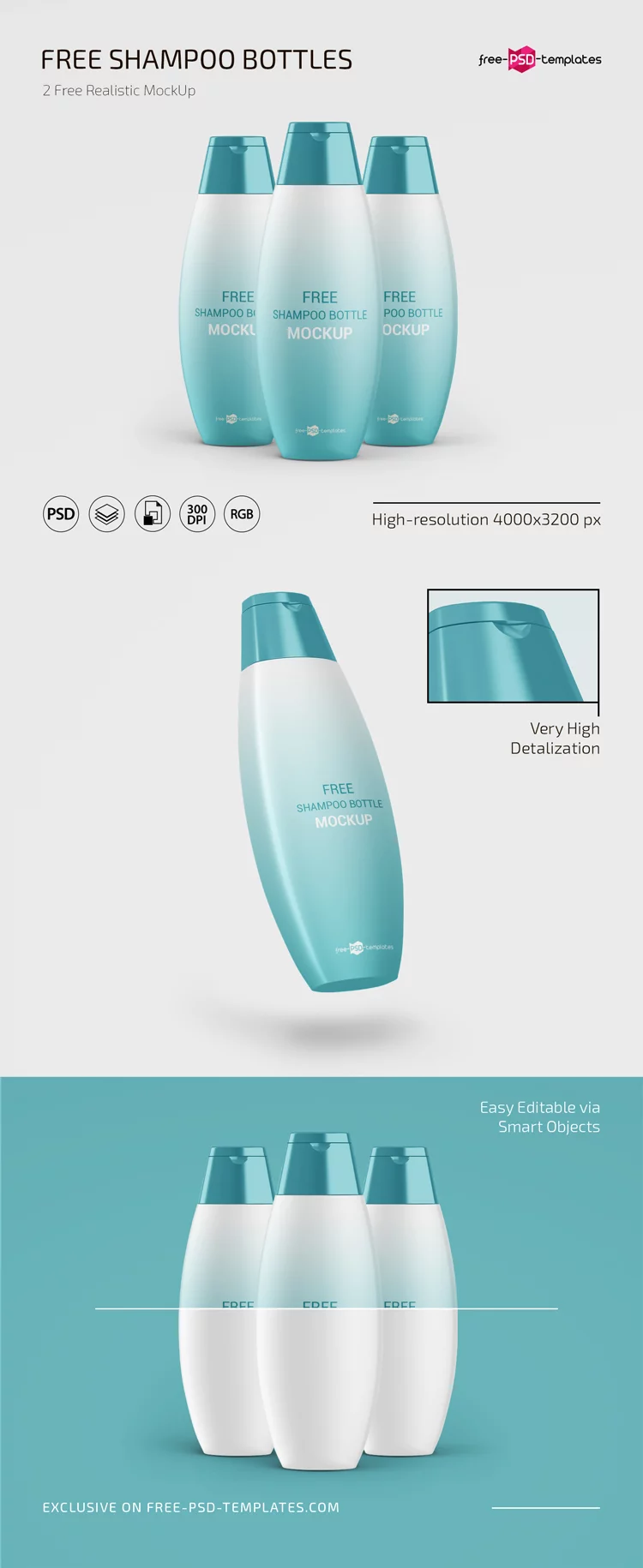 Free PSD Shampoo Bottles Mockup Template