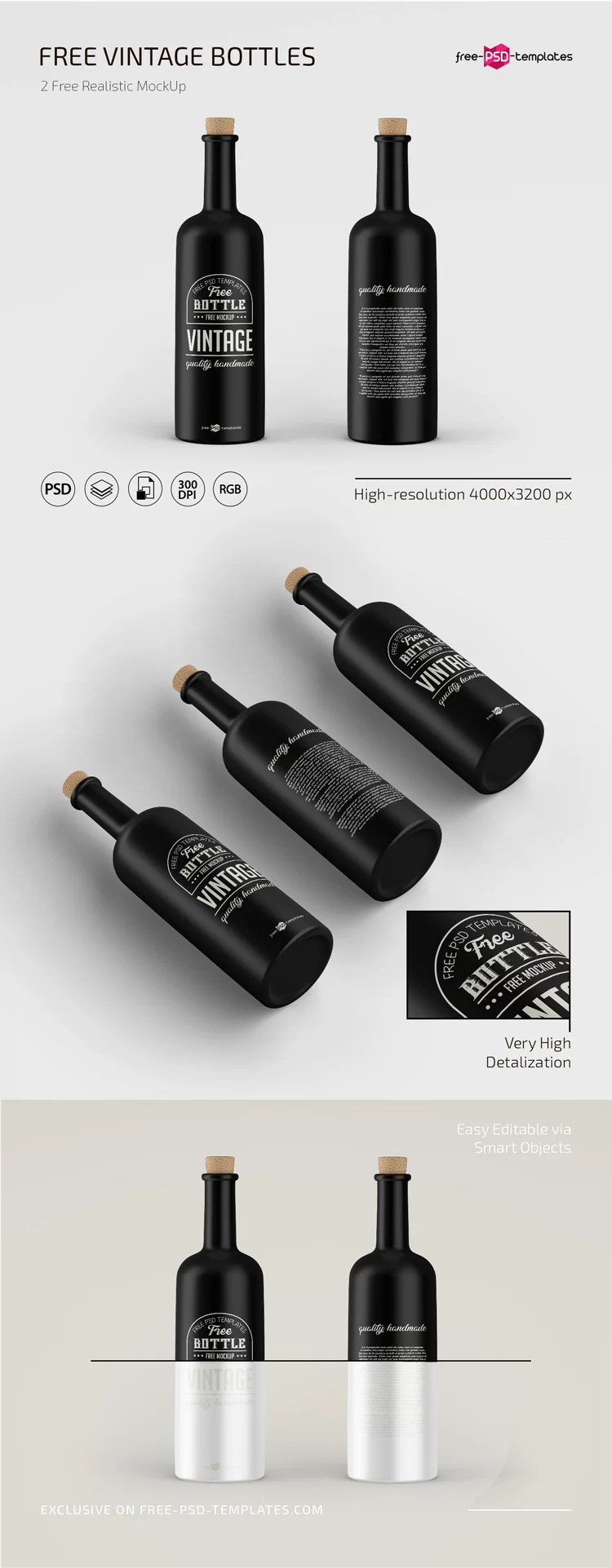 Free PSD Vintage Bottles Mockup Template