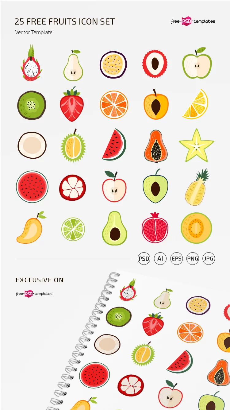 25 Free Fruit Icons Vector Template