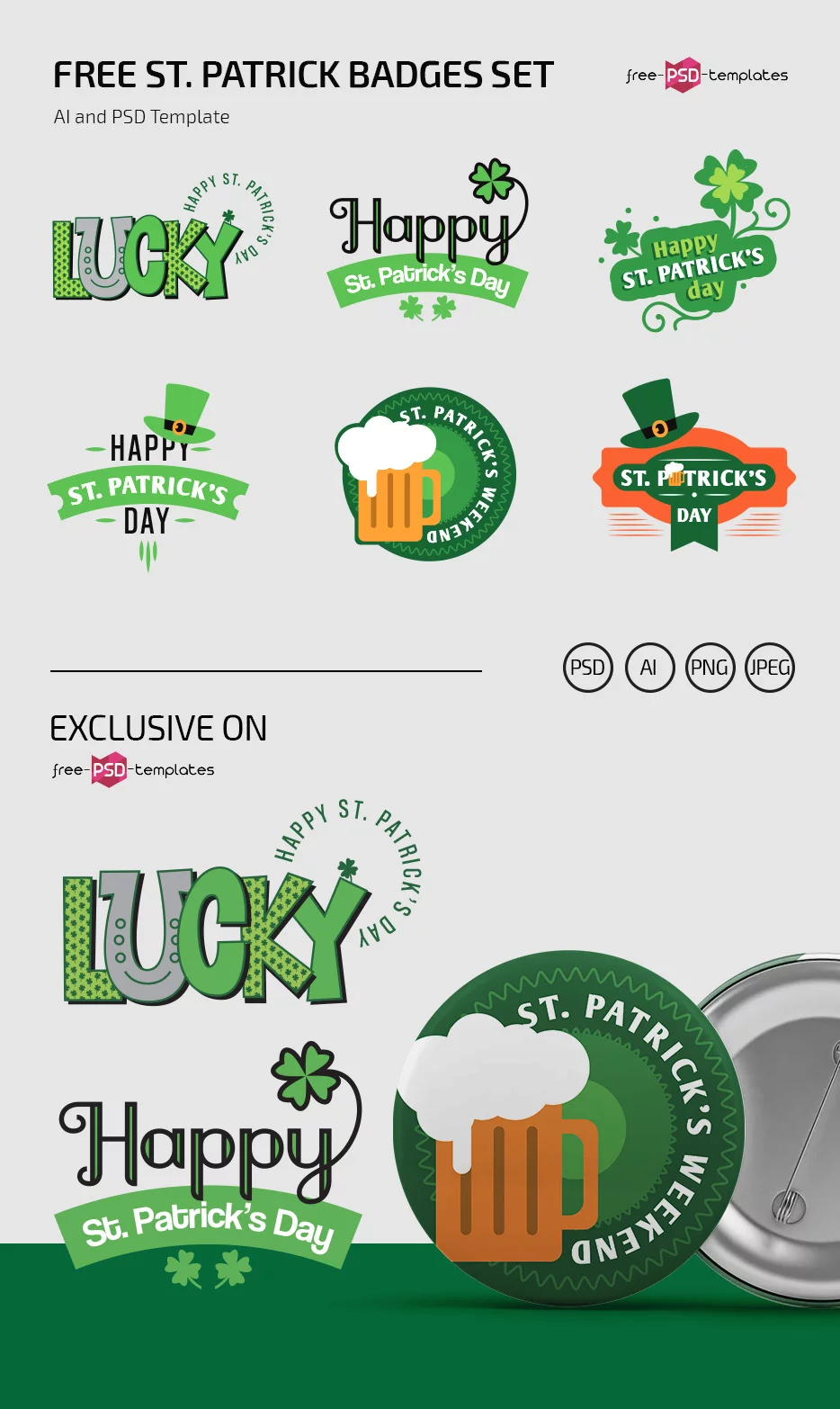 Free St. Patrick Badges Set