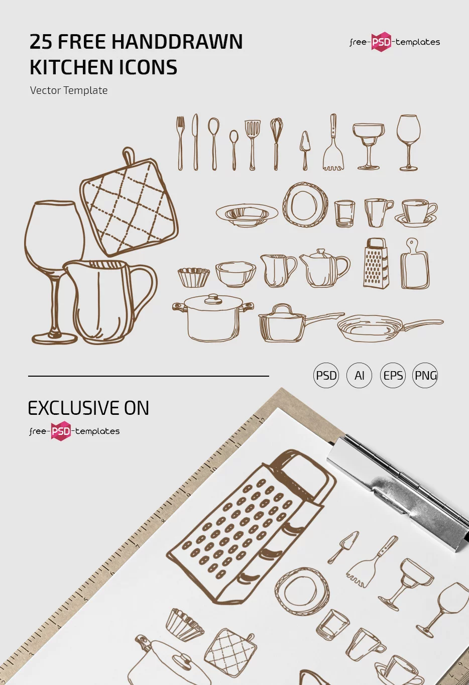 25 free vector handdrawn kitchen icons