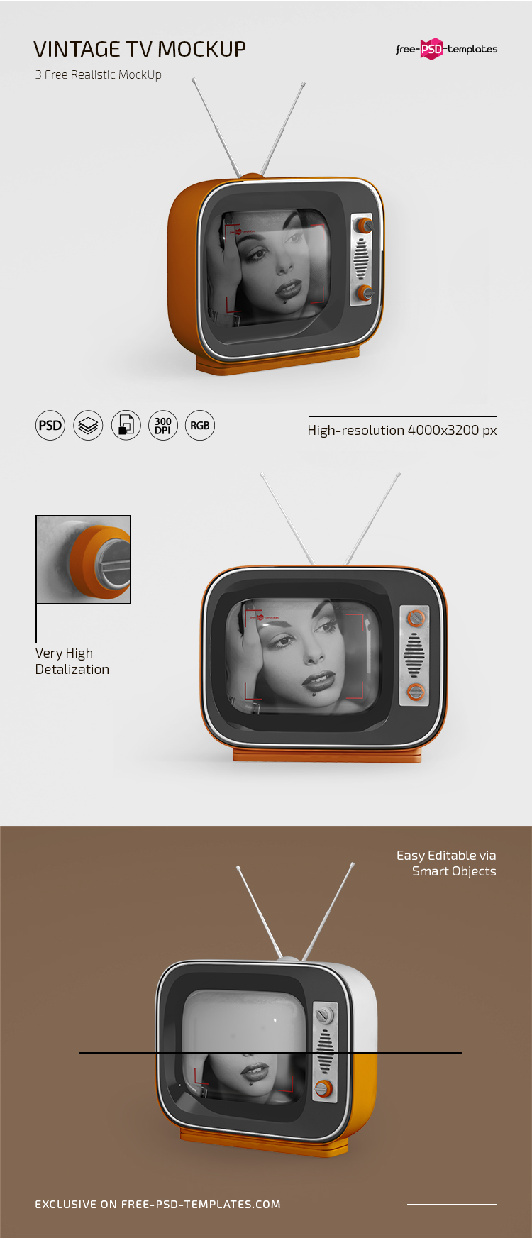Download Free Vintage TV Mockup in PSD | Free PSD Templates