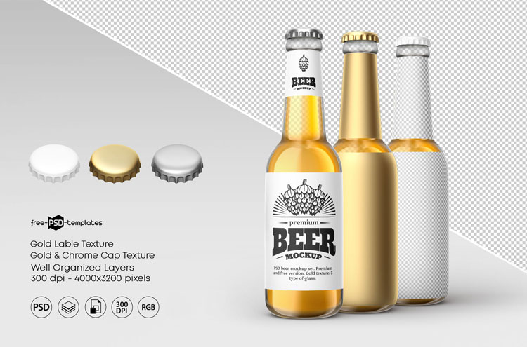 Download Beer Bottle Mockup Set + Premium Version | Free PSD Templates