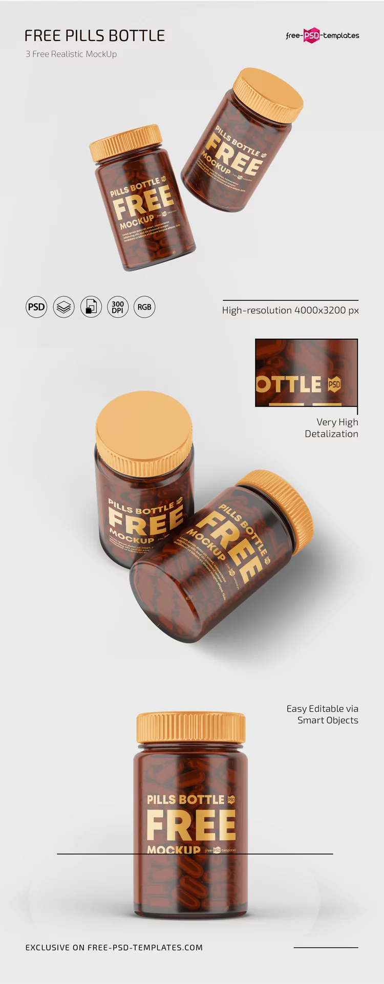 Free Pill Bottle Mockup Set Template