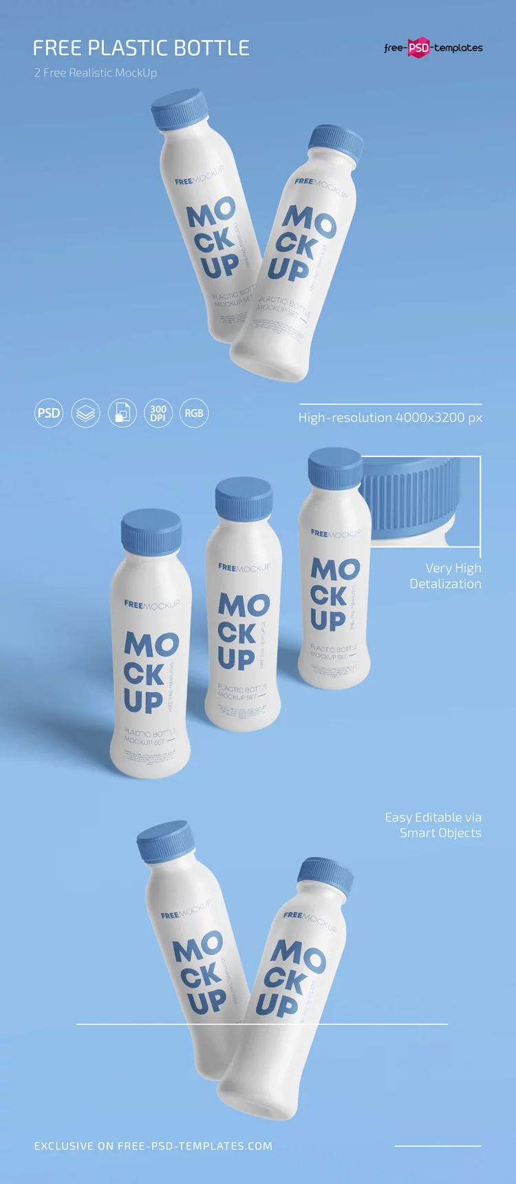 Plastic Health Drink Bottles Packaging Mockup