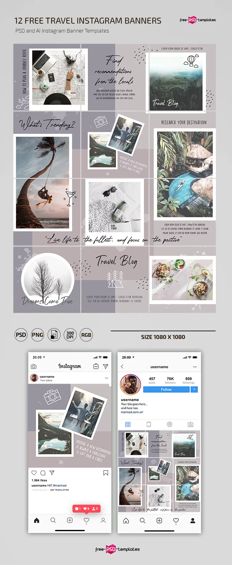 Free Travel Blog Instagram Set Template