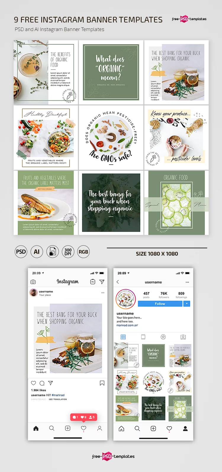 Free Organic Food Instagram Set Templates
