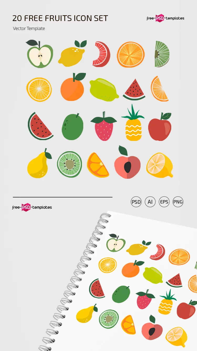 20 Free Fruits Icons Set Template