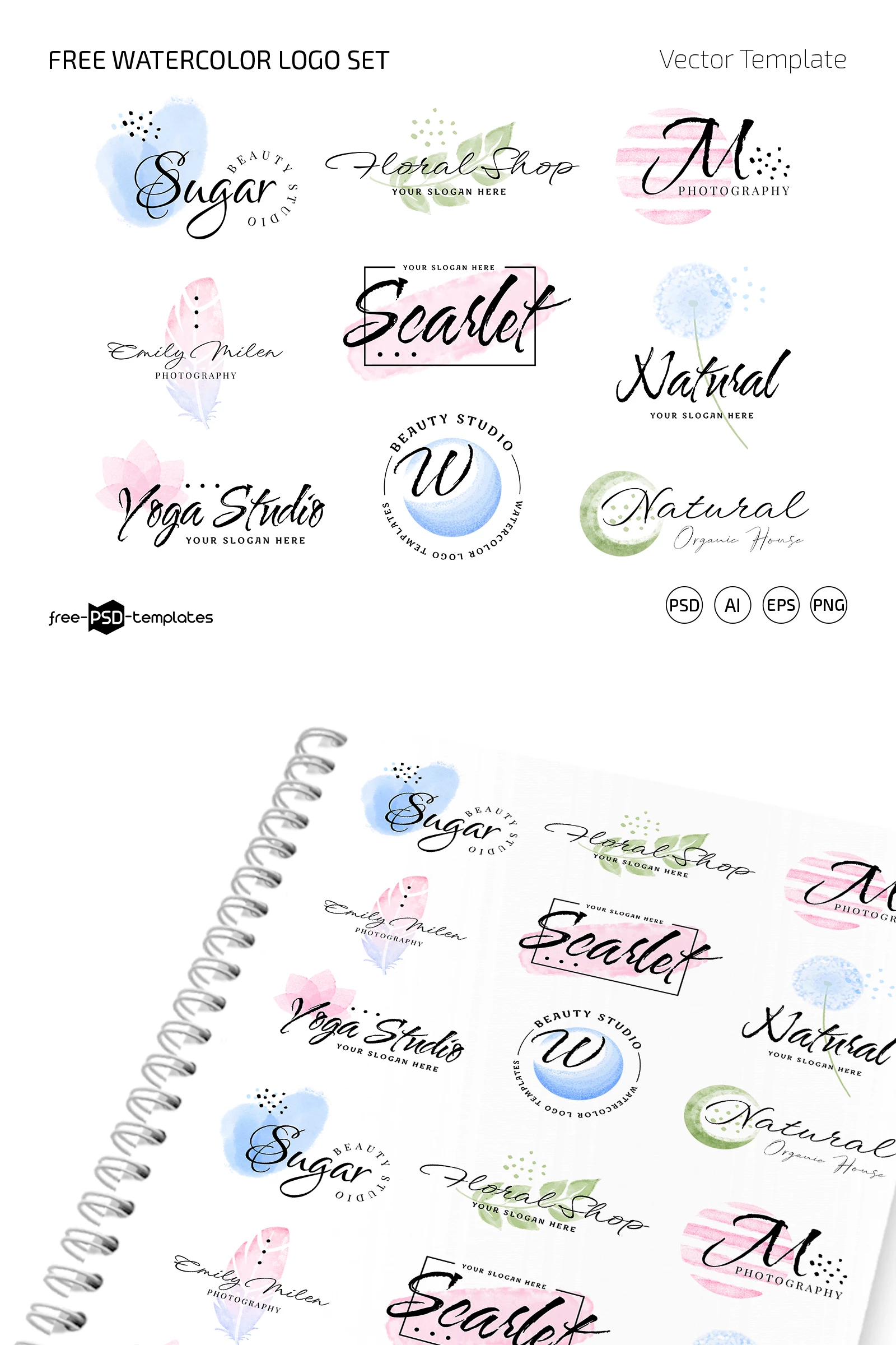 Free Watercolor Logo Templates (PSD, AI, EPS, PNG)