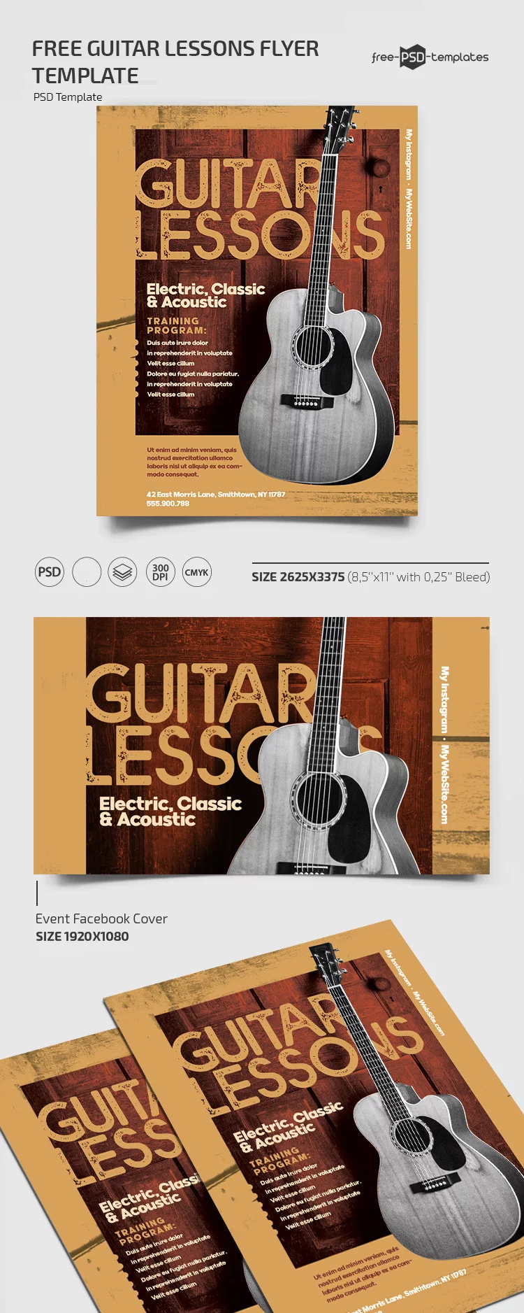 Free Guitar Lessons Flyer Template