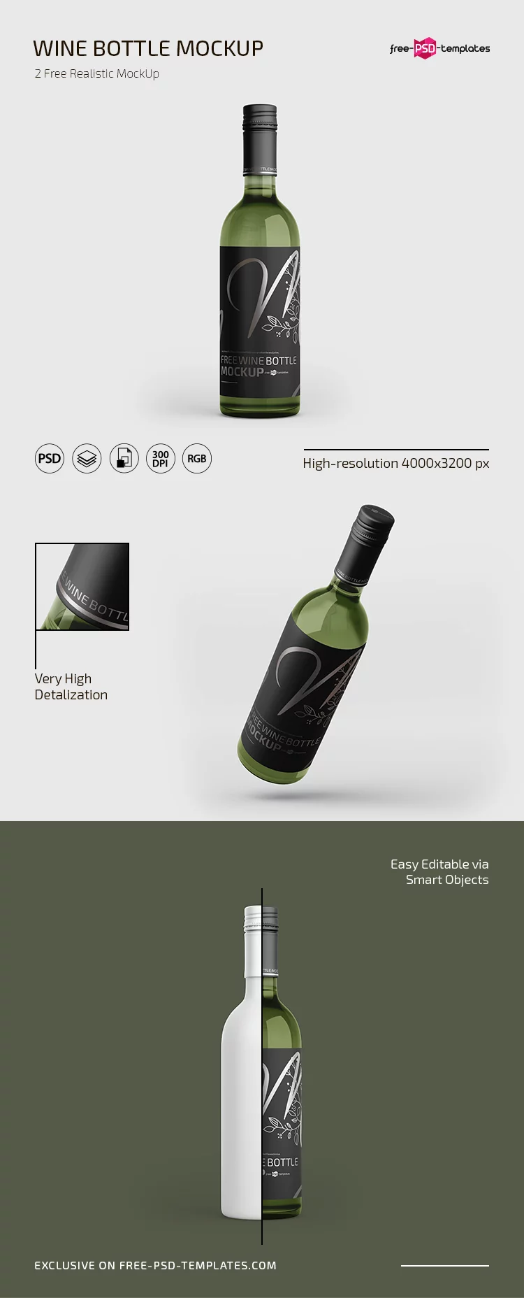 Free Wine Bottle Mockup in PSD