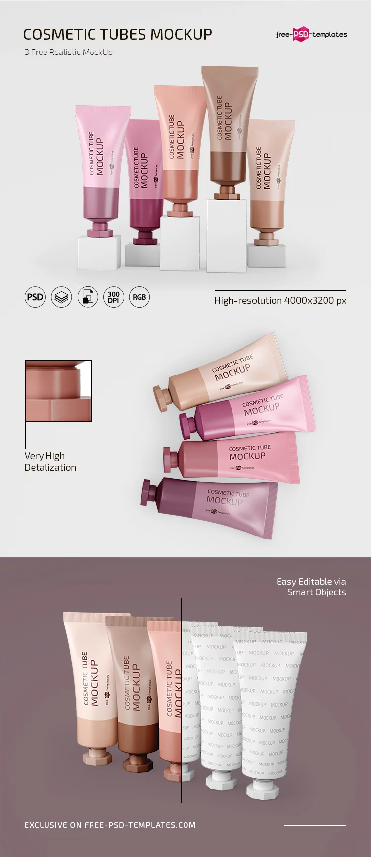 Free Cosmetic Tubes Mockup in PSD