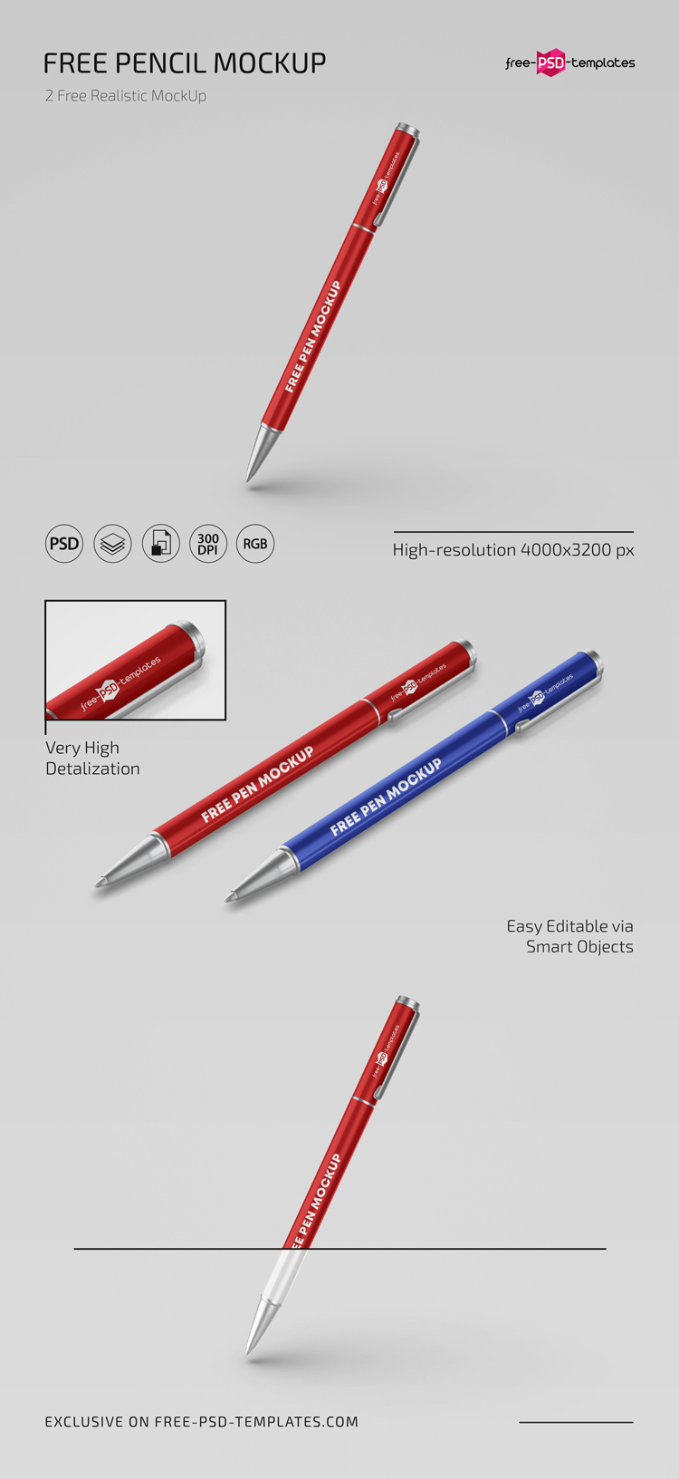 Download Free Pencil Mockup Template In Psd Free Psd Templates