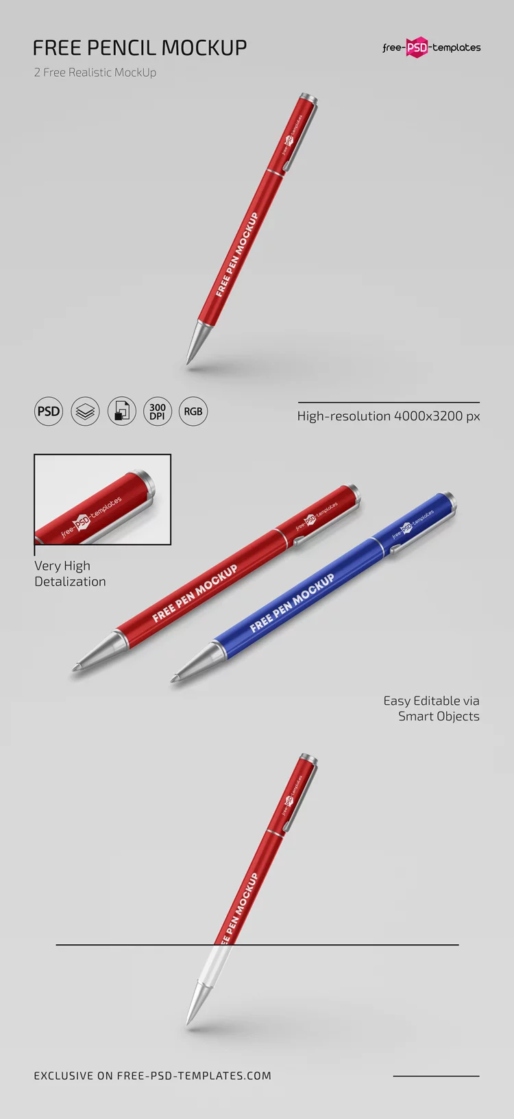 Free Pencil Mockup Template in PSD