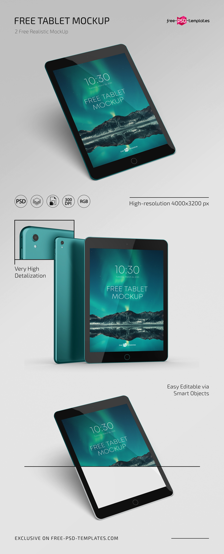 Download Free Photorealistic Tablet Mock-Up Template in PSD | Free ...