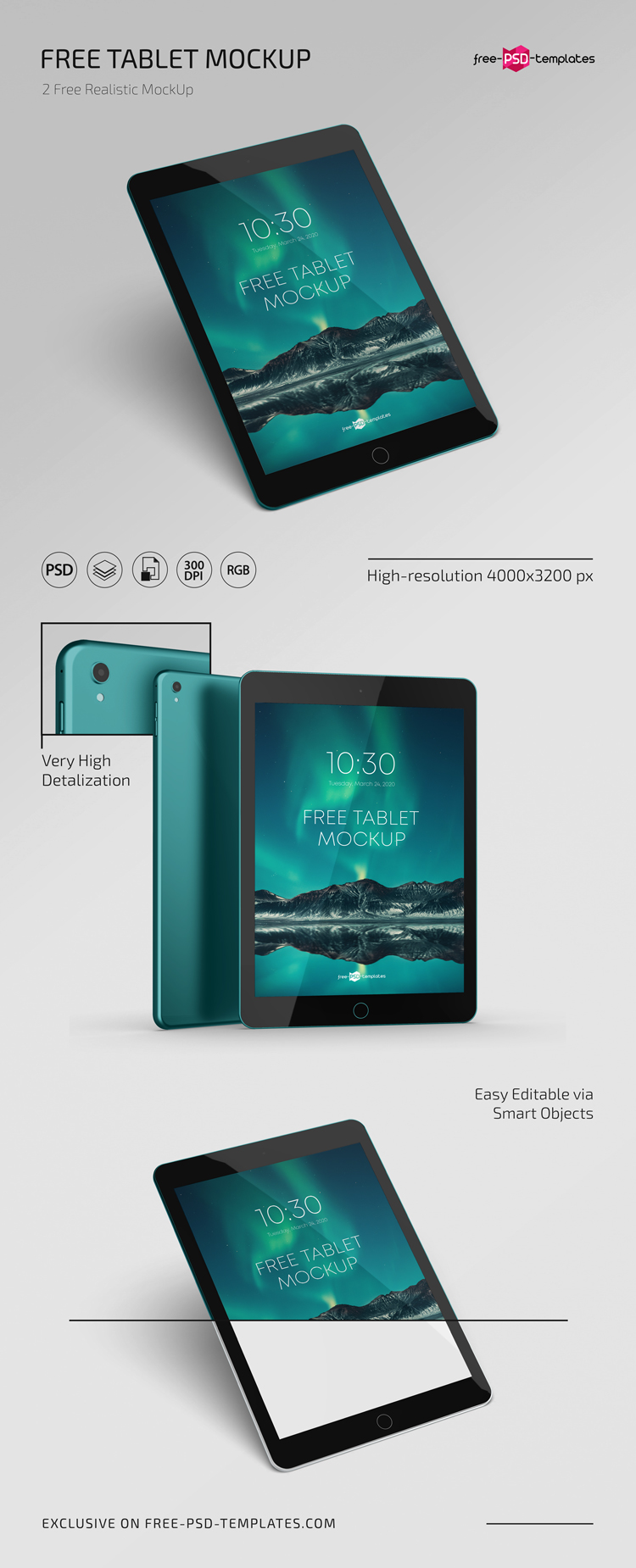 Free Photorealistic Tablet Mock-Up Template in PSD | Free ...