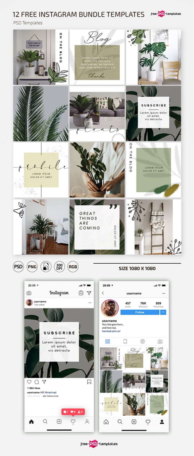 Free Plants Instagram Bundle Templates Free PSD Templates
