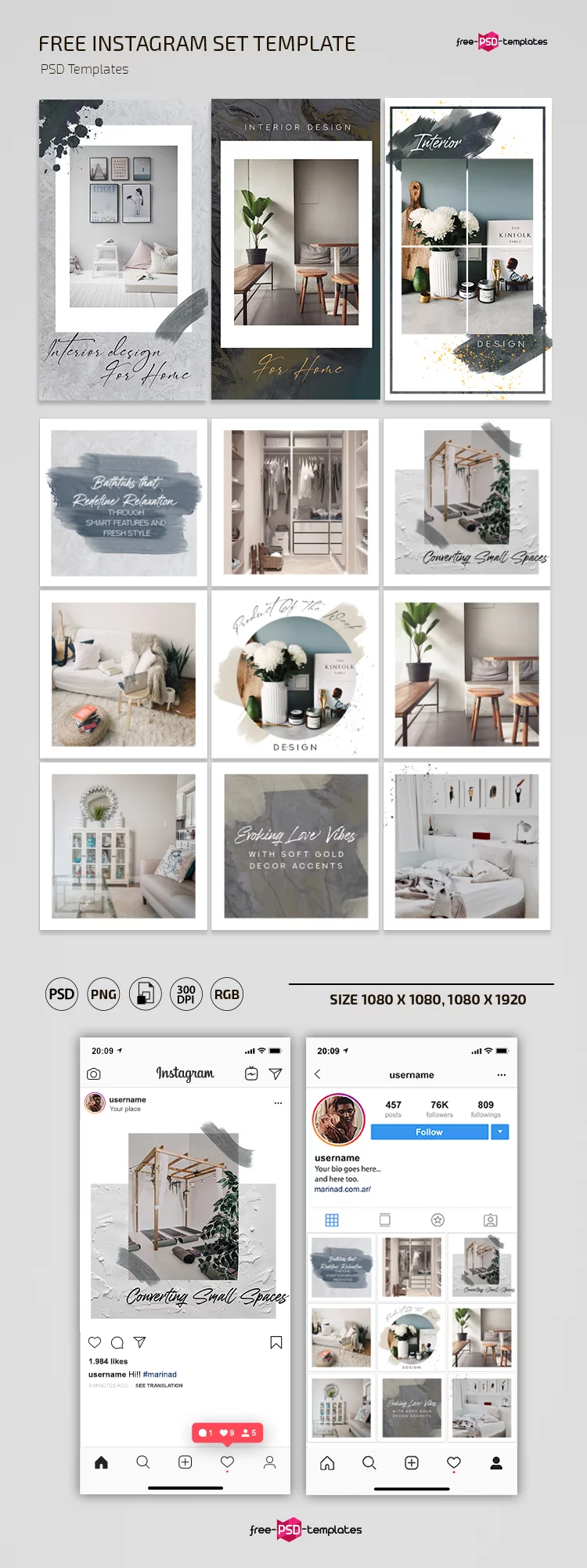 Free PSD Interior Instagram Posts and Stories Template