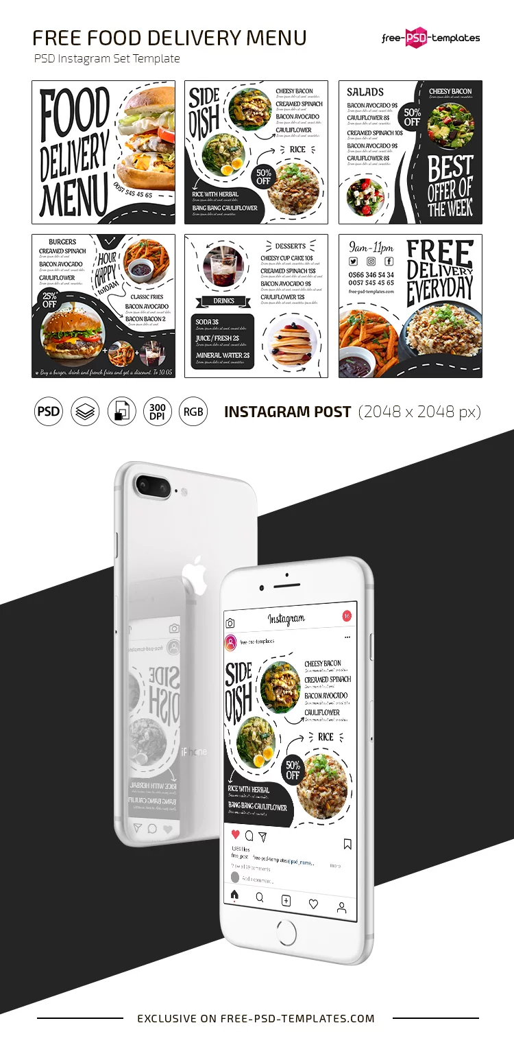 Free Food Delivery Menu Banner Set Template in PSD