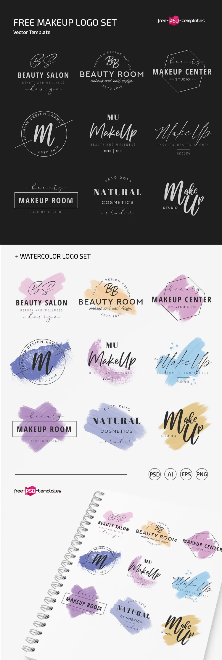 Free MakeUp Logo Templates in PSD + AI – Free PSD Templates