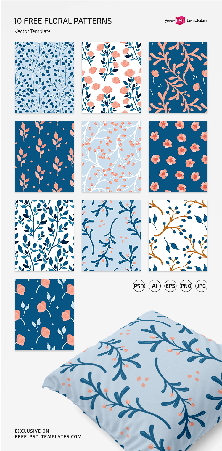 Free Floral Vector Pattern Set in EPS + PSD | Free PSD Templates