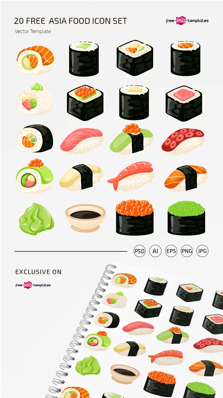 20 Free Asia Food Icon Set Template