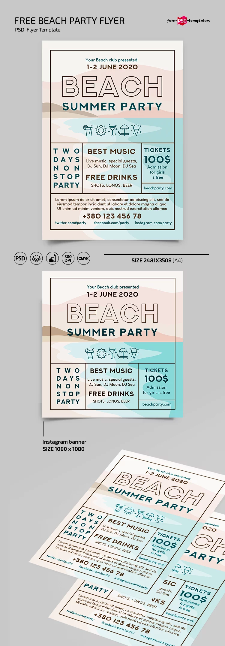 Free Beach Party Flyer Template in PSD + AI, EPS