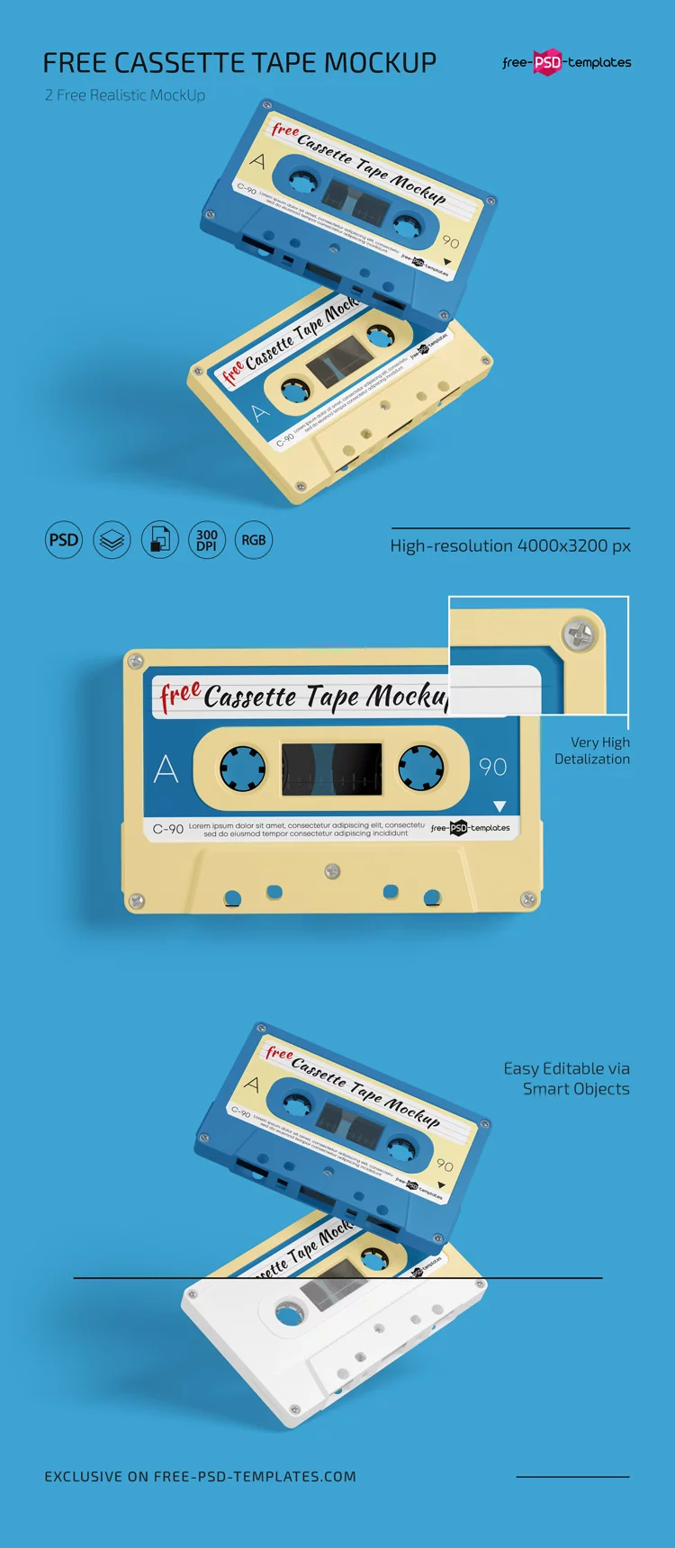 Free Cassette Tape Mockups in PSD