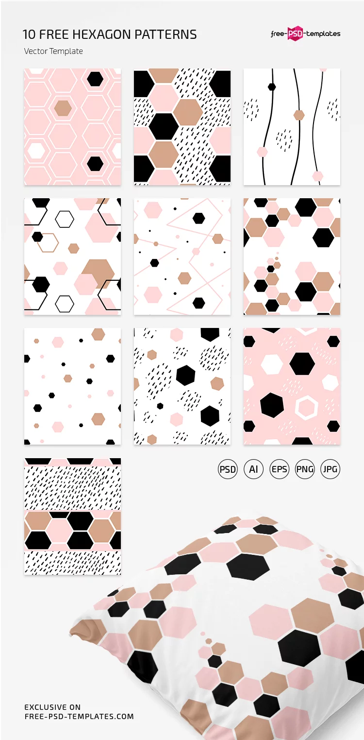Free Hexagon Patterns Vector Set in EPS + PSD