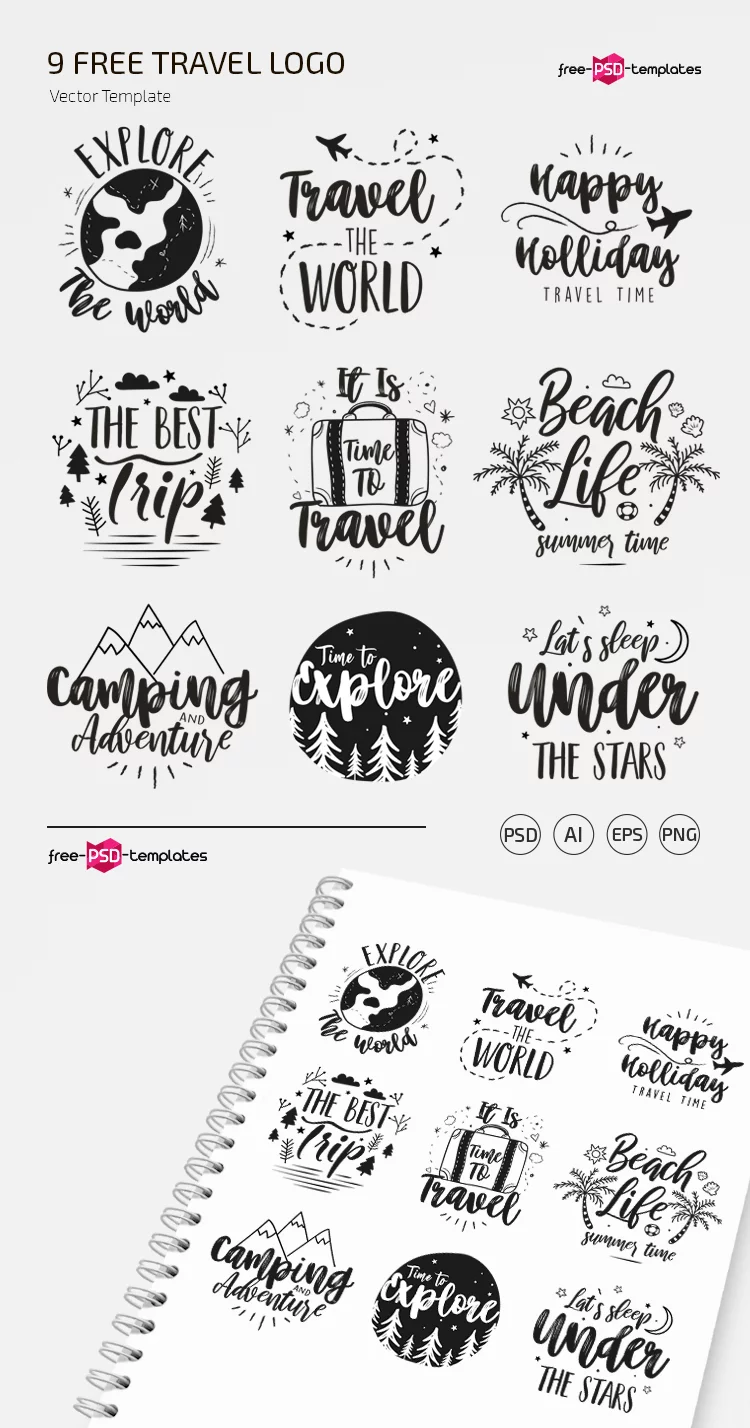 Free Travel Logo Set Template in PSD, AI, EPS