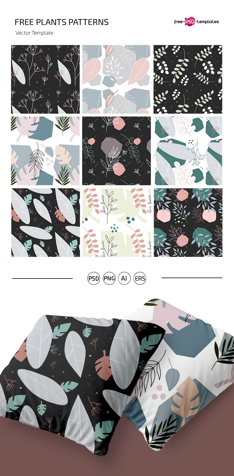 Free Plants Patterns Template in PSD + AI, EPS
