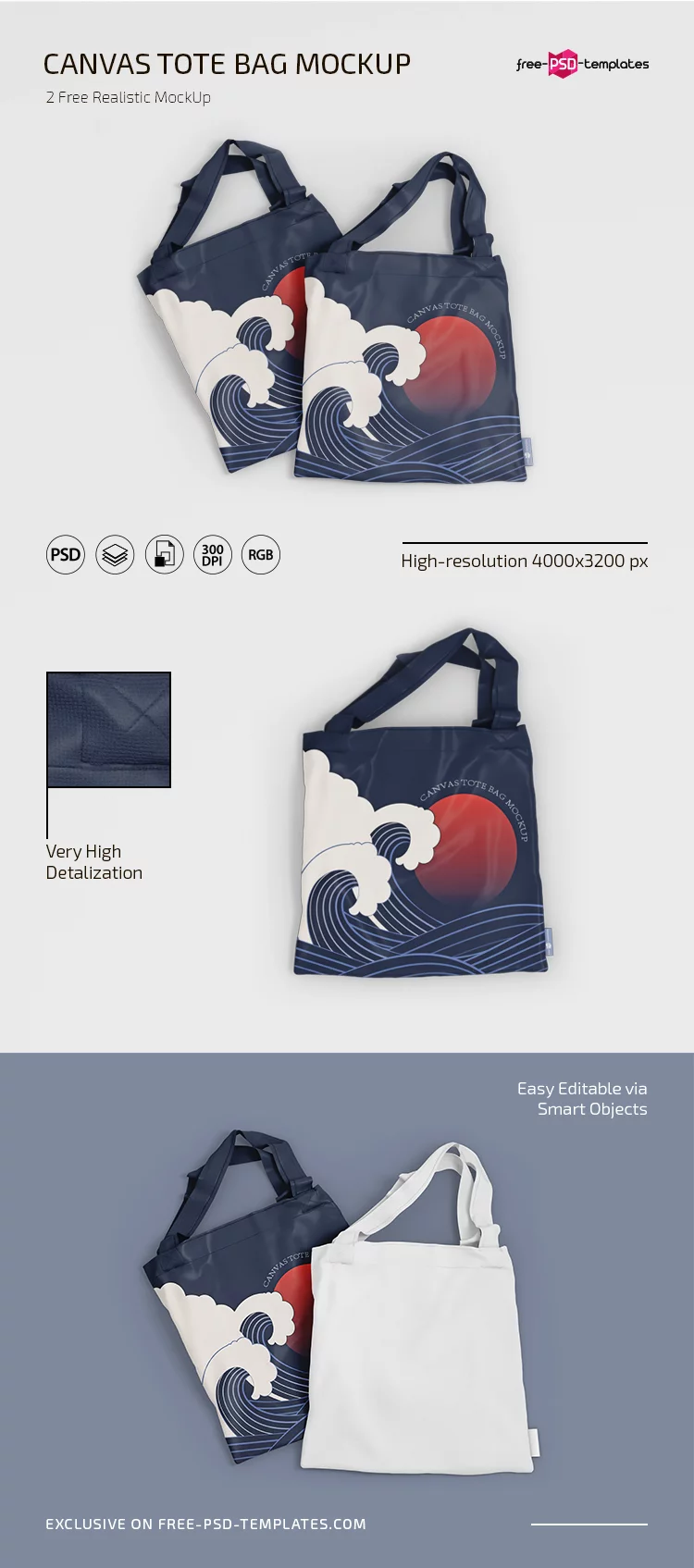 Free PSD Canvas Tote Bag Templates