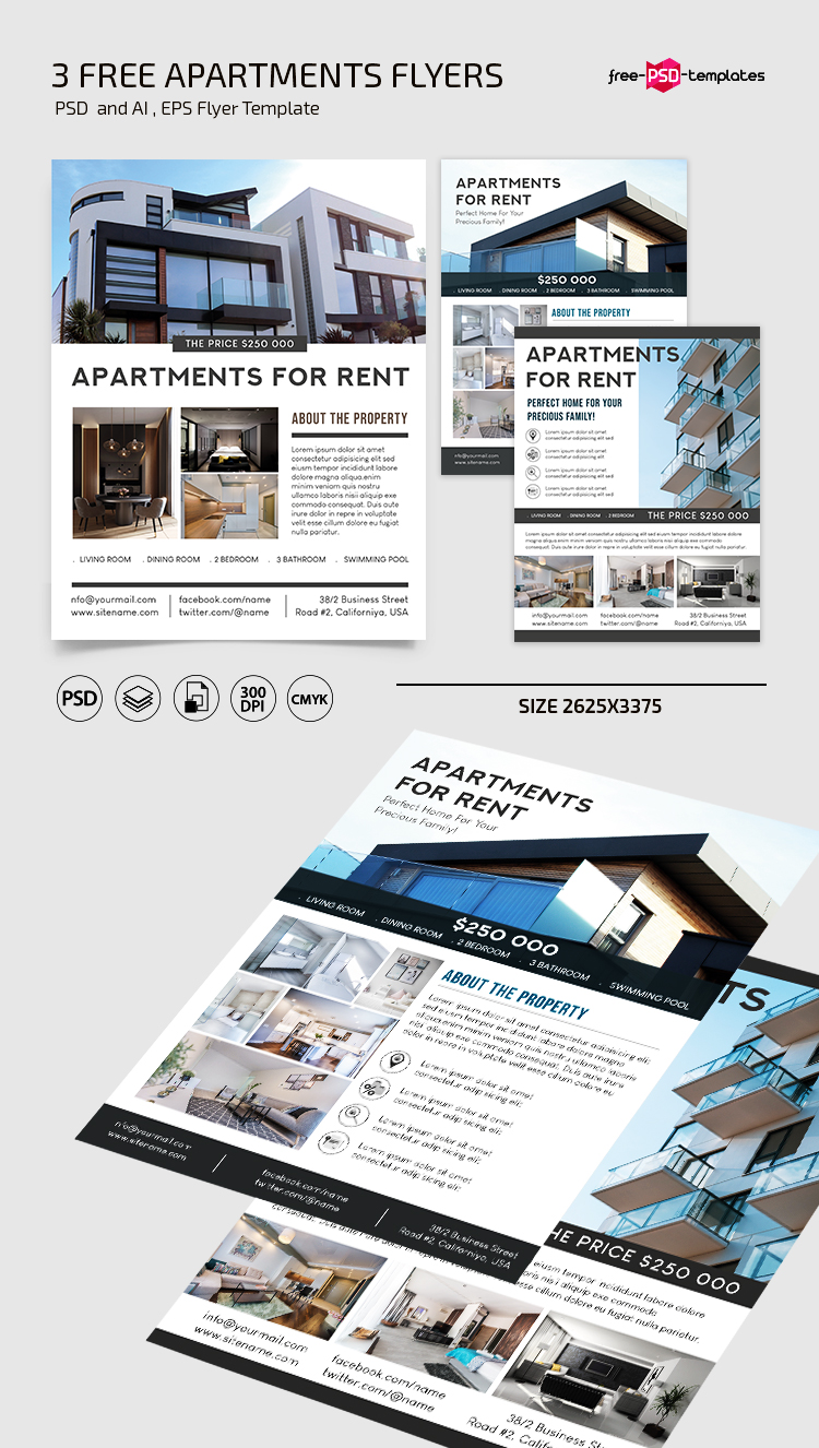 Free Apartments Flyer Template (PSD, AI, EPS)  Free PSD Templates In Apartment For Rent Flyer Template Free