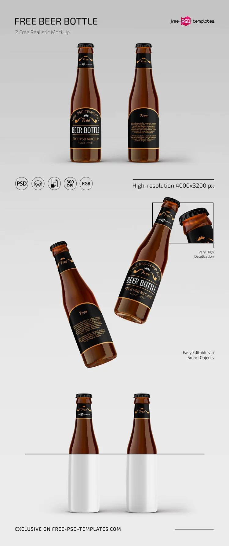 Free Beer Bottle Mockups in PSD