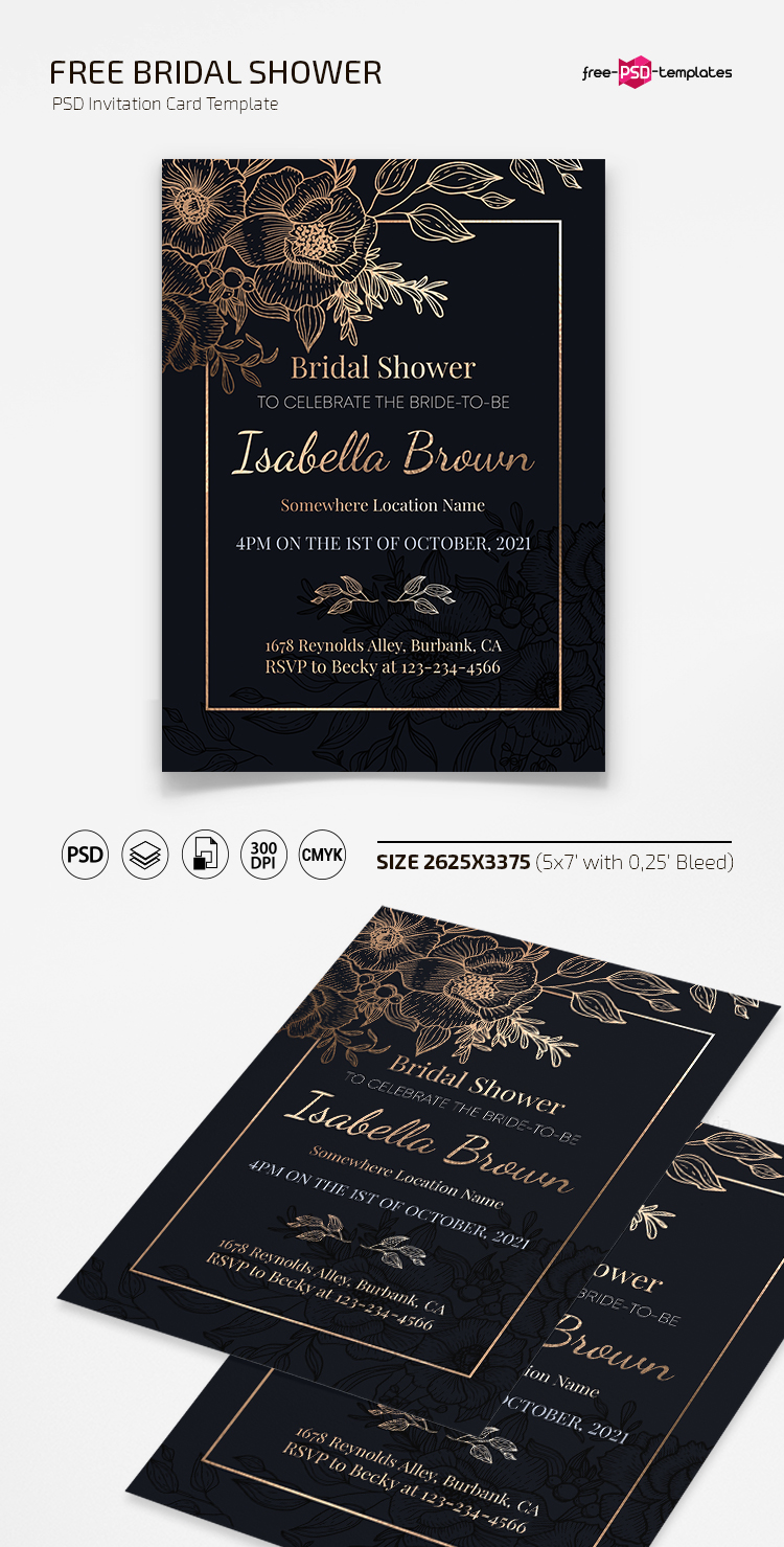 Free Bridal Shower Invitation Card Template In Psd Free Psd Templates