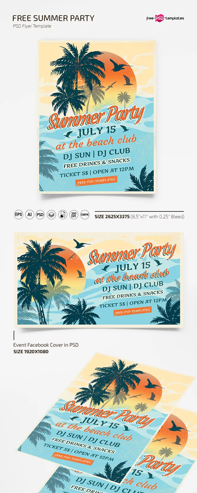 Free Summer Party Flyer Template in PSD + AI
