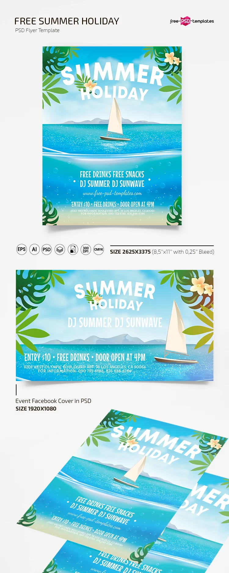 Free Summer Holiday Flyer Template in PSD + AI