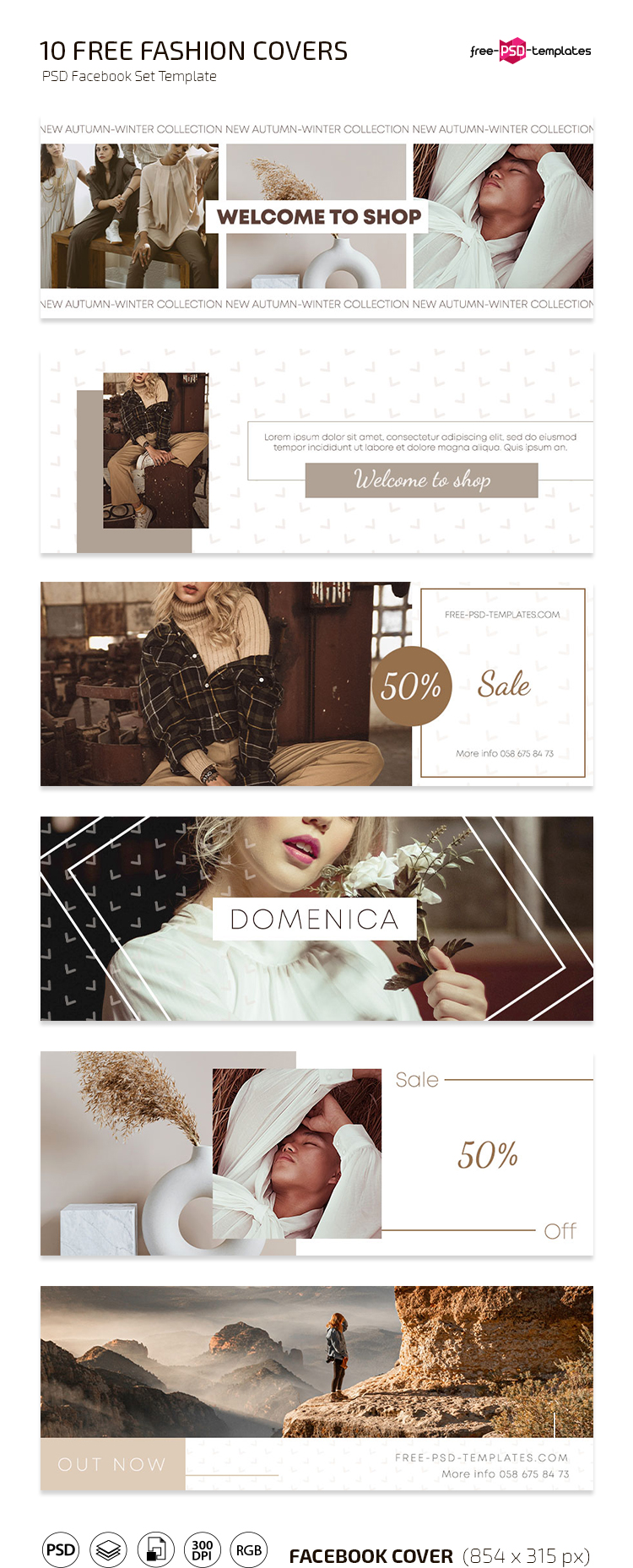 22 Free Fashion Facebook Cover Set Template in PSD  Free PSD Throughout Photoshop Facebook Banner Template