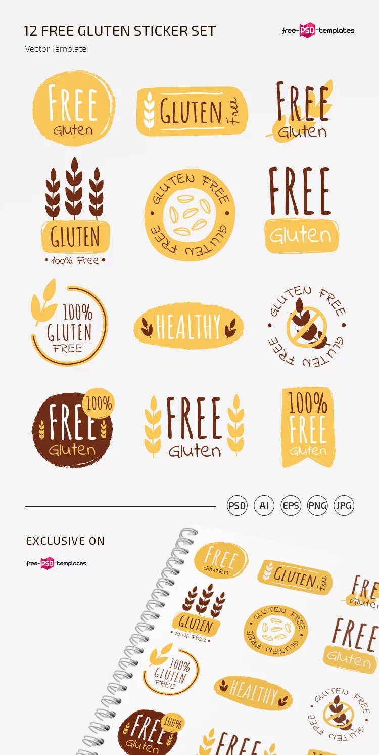 Free Gluten Stickers in EPS + PSD