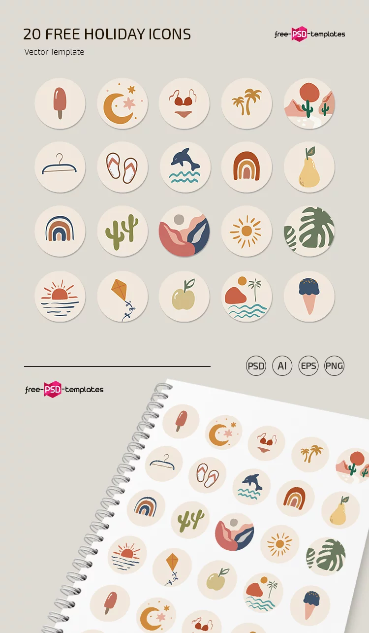 Free_Holidays_Icons_Template in PSD +AI, EPS