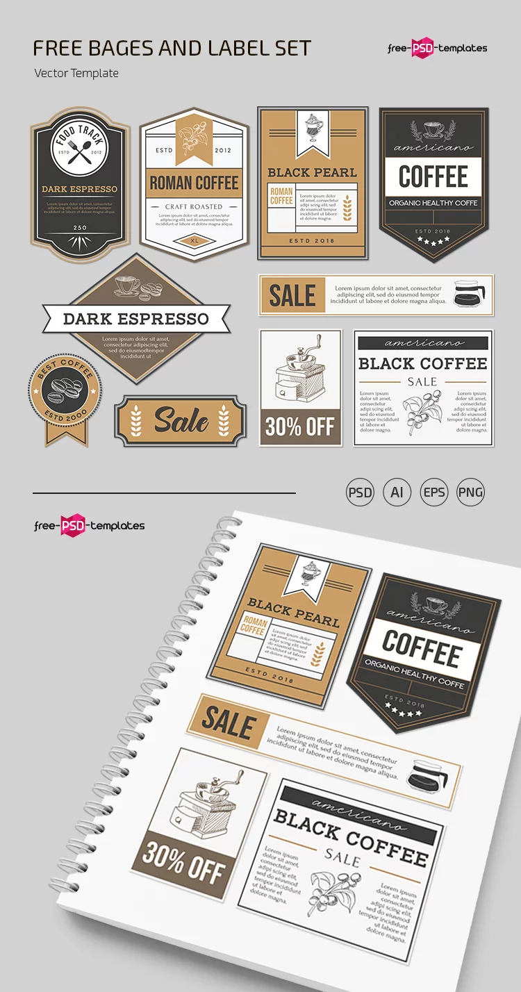 Free Bages and Label Set Template in PSD, AI, EPS