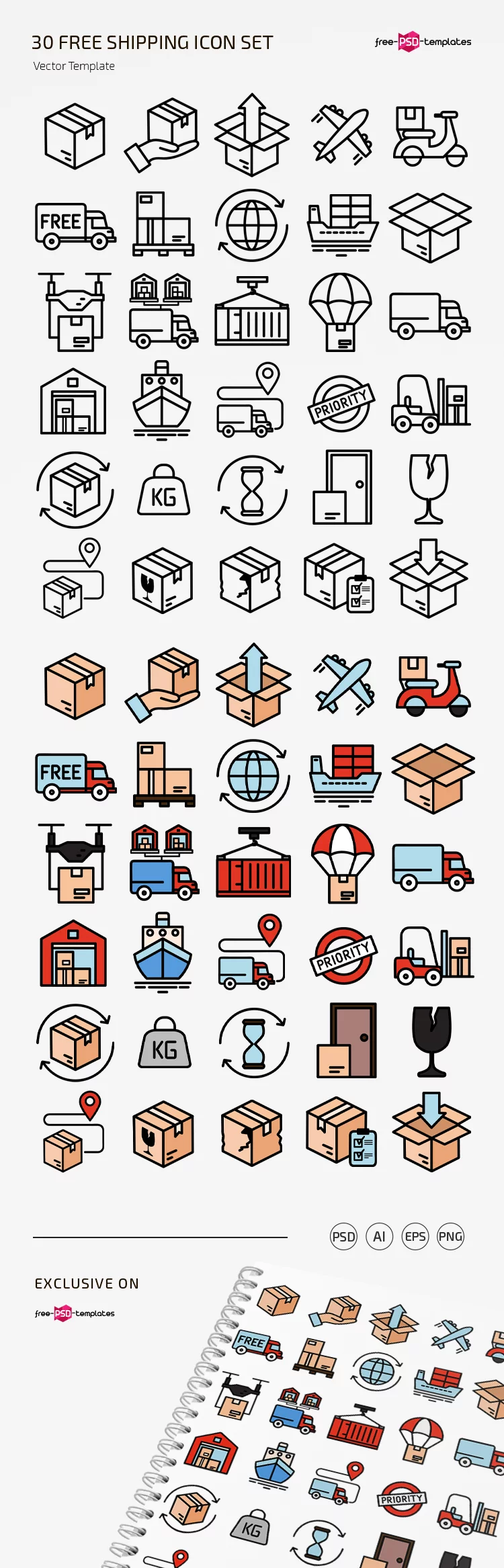 Free Shipping Vector Icon Set in EPS + PSD