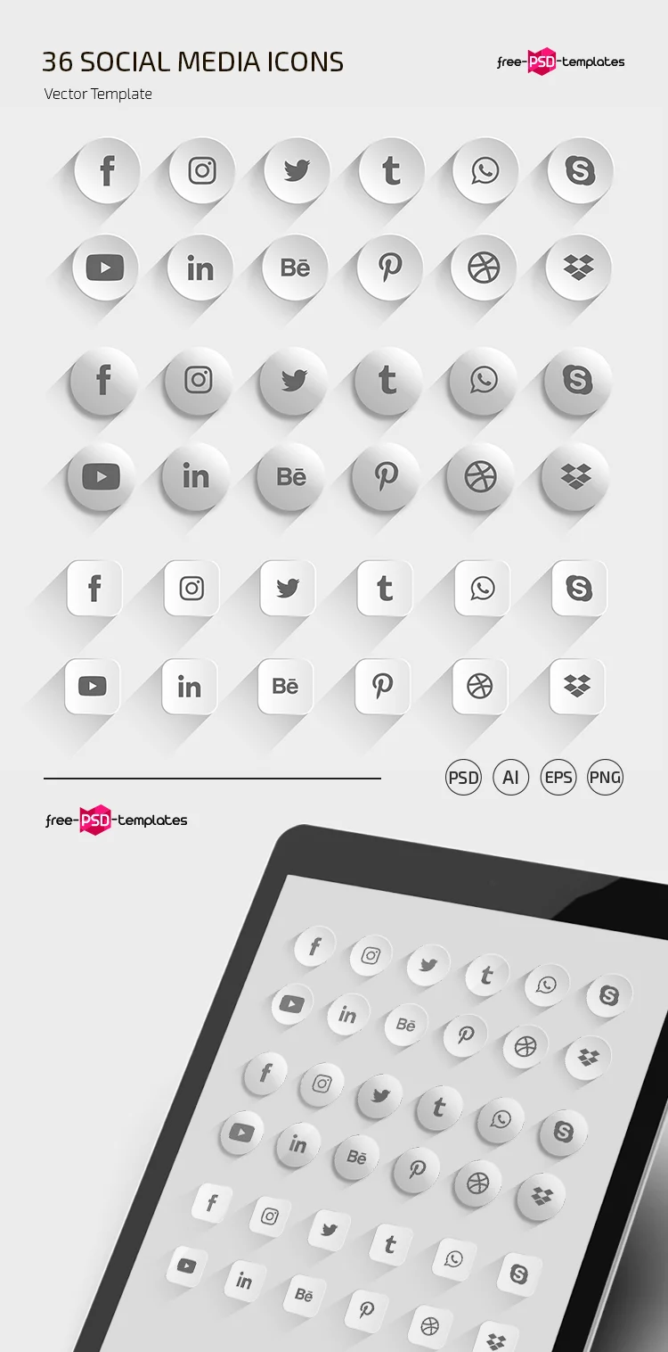 Free Social Media Icon Set Template in PSD +AI, EPS