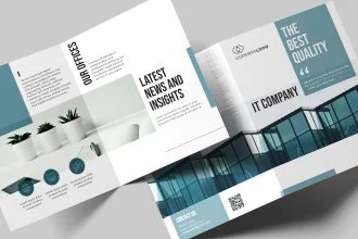 Free IT Company Bi-fold Brochure Template in PSD + AI